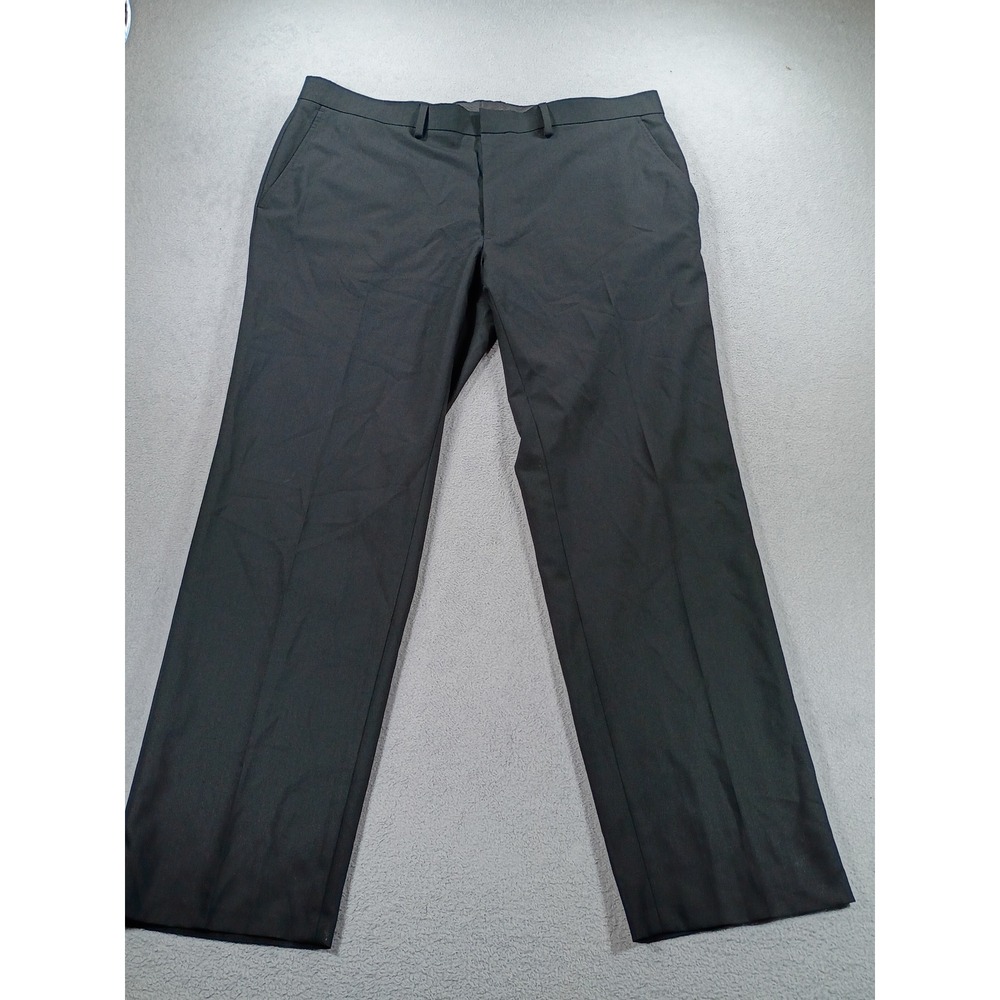 Madison Mens Dress Pants Black 40Wx32L Flat Front Stretch Slacks